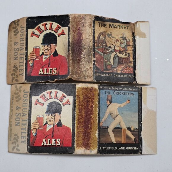 Vintage Tetley Ales Safety Matches Box The Market & Cricketers Illustrations - Picture 1 of 7